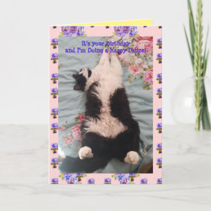 Tuxedo Cat Cute Funny Happy Dance Cats Viola Card