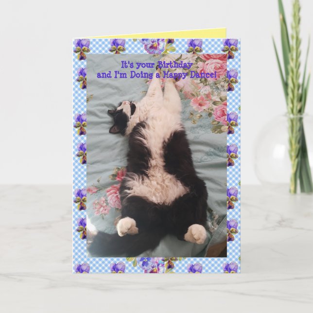Tuxedo Cat Cute Funny Happy Dance Cats Viola Card (Front)