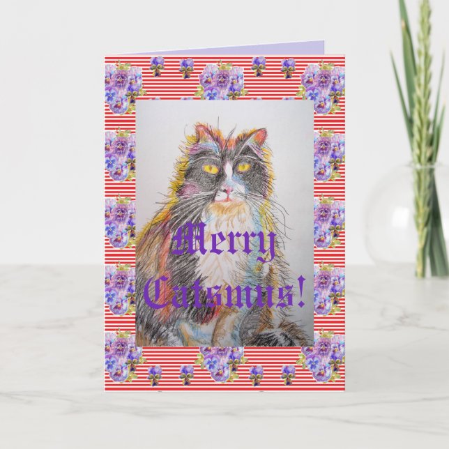Tuxedo Cat Cute Funny Merry Catsmus Card (Front)