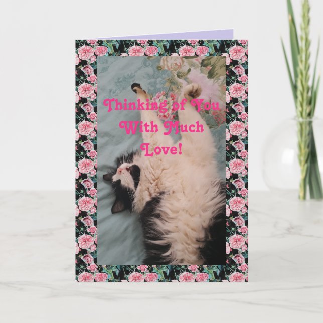 Tuxedo Cat Cute Funny Thinking of You Love Card (Front)