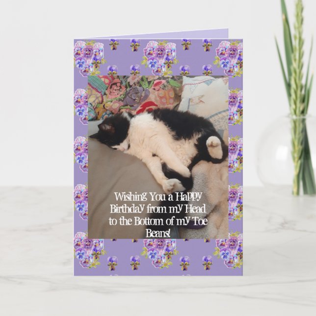 Tuxedo Cat Cute Happy Birthday Toe Beans Card (Front)