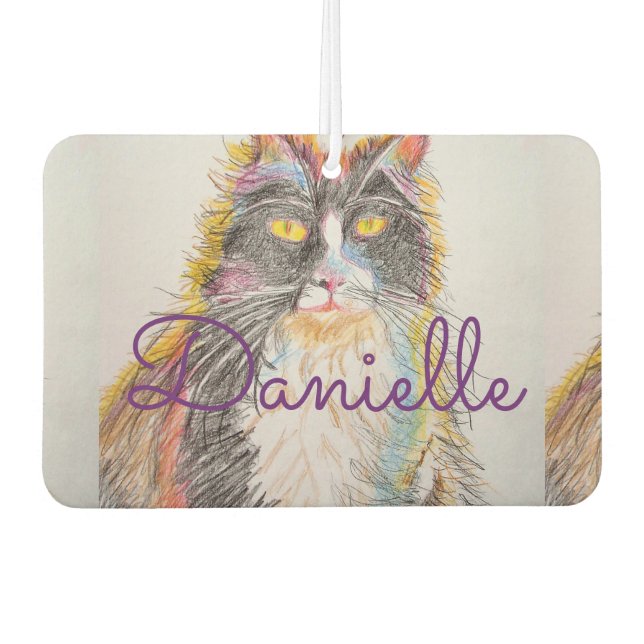 Tuxedo Cat Cute Love You Name Car Air Freshener (Front)