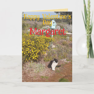 Tuxedo Cat Cute Red Yellow Valentines Wifes Name Card