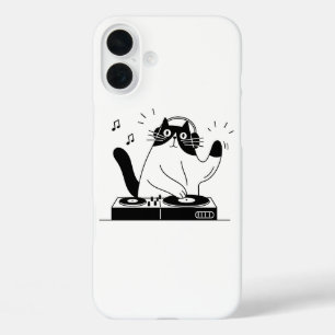 Tuxedo Cat DJ Playing Electronic Music Party iPhone 16 Plus Case