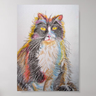 Tuxedo cat Drawing Art Cat Cats Poster