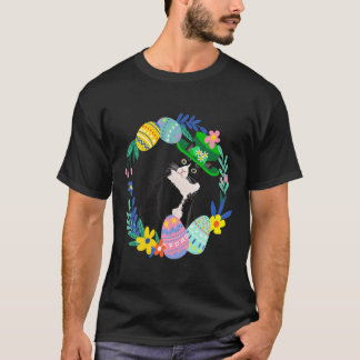 Tuxedo Cat Easter Eggs Bunny Hat T-Shirt