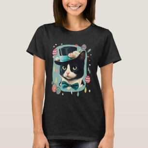Tuxedo Cat Easter Sunday Hat Eggs Celebration Kitt T-Shirt