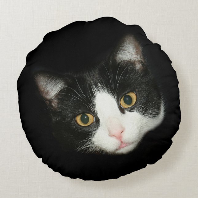 Tuxedo cat face round cushion (Back)