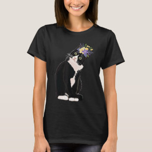 Tuxedo Cat Flowers Kitten  Moms Dads Kids T-Shirt