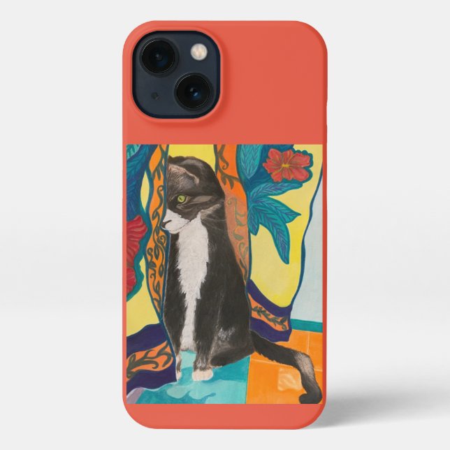 Tuxedo Cat Folk Art iPhone Case (Back)