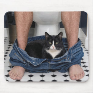 Tuxedo Cat Funny Bathroom Moment Mouse Pad