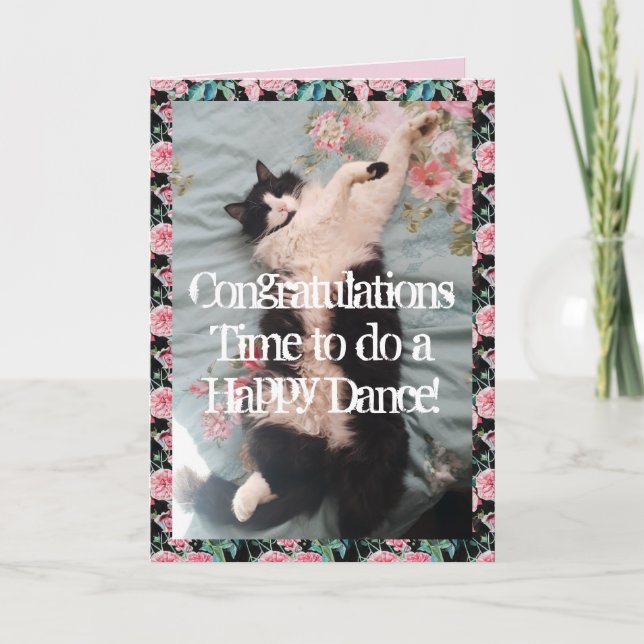 Tuxedo Cat Funny Congratulations Happy Dance Card (Front)