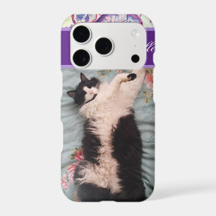 Tuxedo Cat Funny Cute doing a Happy Dance Purple