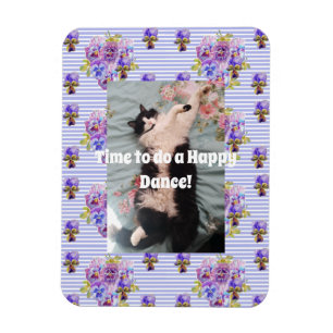 Tuxedo Cat Funny Cute Floral Happy Dance Magnet