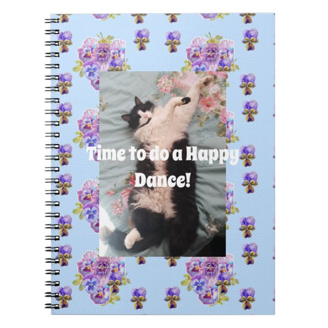 Tuxedo Cat Funny Cute Floral Happy Dance Notebook (Front)