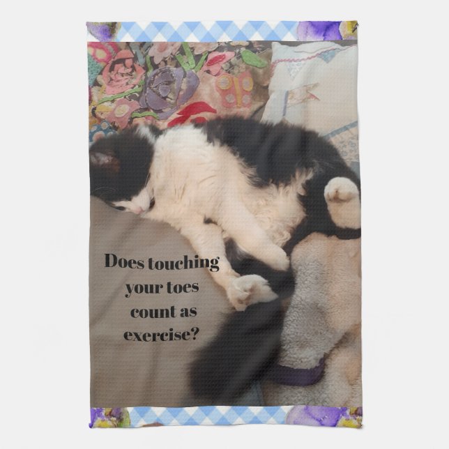 Tuxedo Cat Funny Quote Black and White Cats Girls Tea Towel (Vertical)