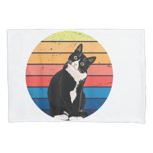 Tuxedo Cat Gift Retro Colors for Animal Lovers Pillowcase