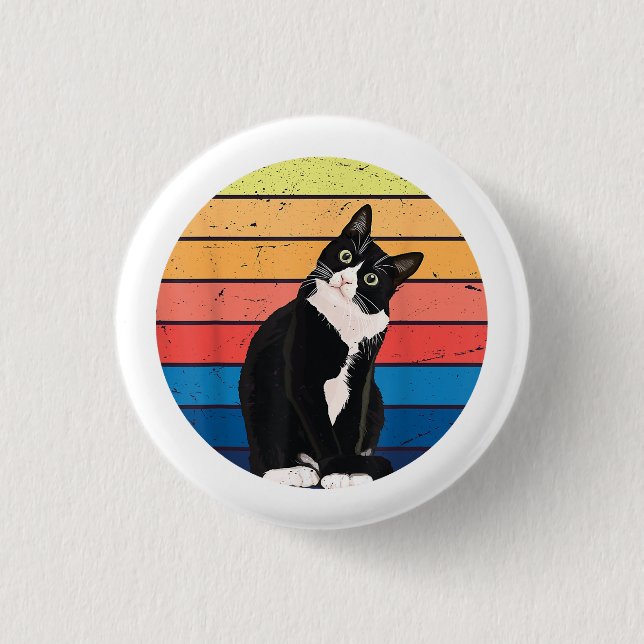 Tuxedo Cat Gift Retro Colours for Animal Lovers 3 Cm Round Badge (Front)