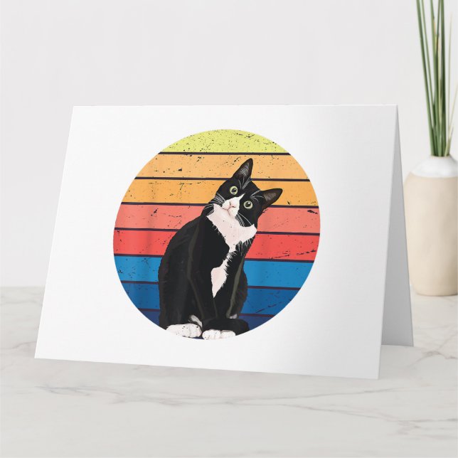 Tuxedo Cat Gift Retro Colours for Animal Lovers Card (Front)