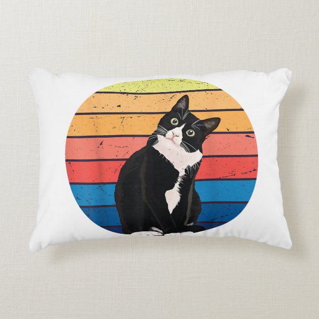 Tuxedo Cat Gift Retro Colours for Animal Lovers Decorative Cushion (Front)