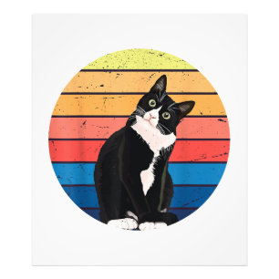 Tuxedo Cat Gift Retro Colours for Animal Lovers Photo Print