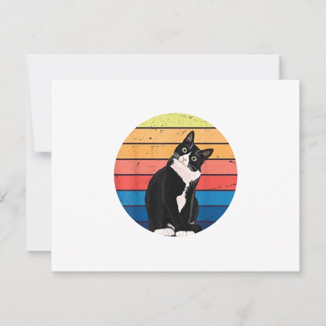 Tuxedo Cat Gift Retro Colours for Animal Lovers RSVP Card (Front)