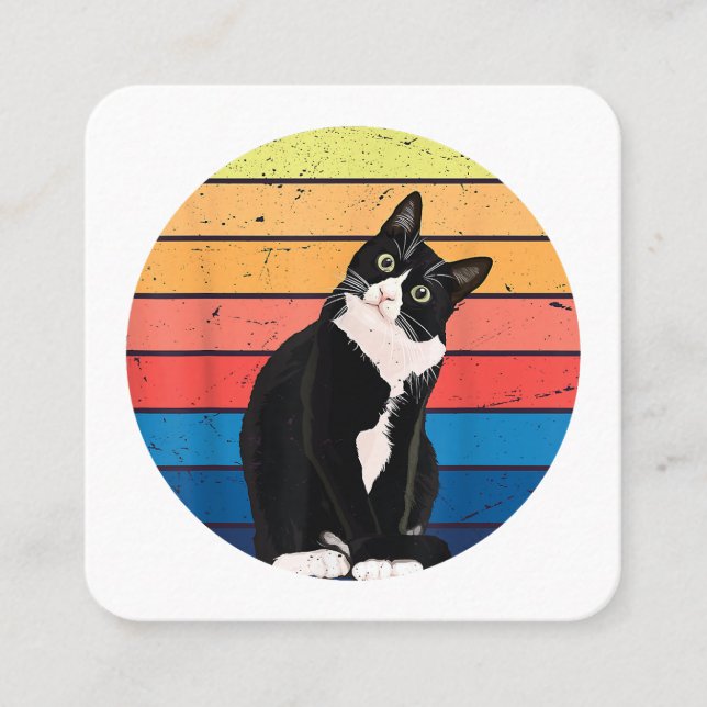 Tuxedo Cat Gift Retro Colours for Animal Lovers Square Business Card (Front)