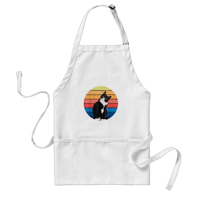Tuxedo Cat Gift Retro Colours for Animal Lovers Standard Apron (Front)