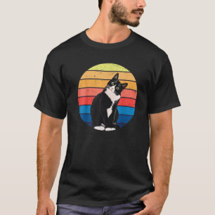 Tuxedo Cat Gift Retro Colours For Animal Lovers T-Shirt