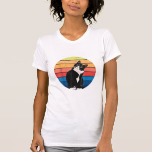 Tuxedo Cat Gift Retro Colours for Animal Lovers T-Shirt