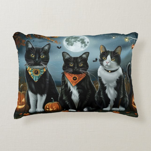 Tuxedo Cat Halloween Spooky Decorative Cushion (Front)