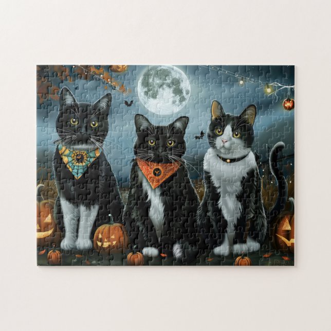 Tuxedo Cat Halloween Spooky Jigsaw Puzzle (Horizontal)