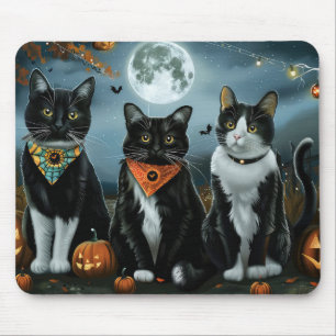 Tuxedo Cat Halloween Spooky Mouse Pad