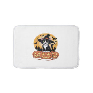 Tuxedo Cat Halloween Witch Cute Pumpkins Essential Bath Mat