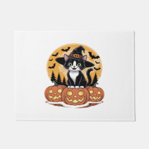 Tuxedo Cat Halloween Witch Cute Pumpkins Essential Doormat