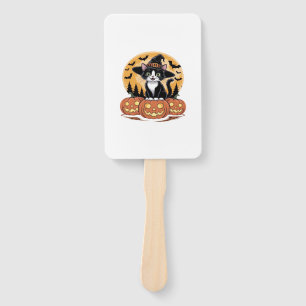 Tuxedo Cat Halloween Witch Cute Pumpkins Essential Hand Fan