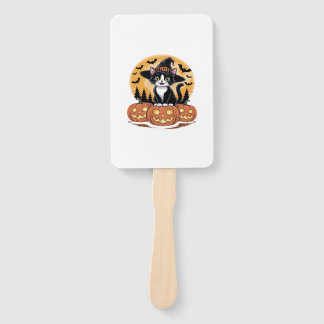 Tuxedo Cat Halloween Witch Cute Pumpkins Essential Hand Fan