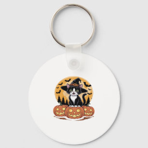 Tuxedo Cat Halloween Witch Cute Pumpkins Essential Key Ring