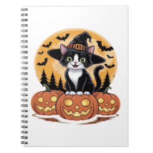 Tuxedo Cat Halloween Witch Cute Pumpkins Essential Notebook