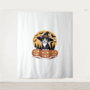 Tuxedo Cat Halloween Witch Cute Pumpkins Essential Tapestry