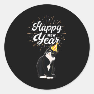 Tuxedo Cat Happy New Year Cat Lovers 2022 Classic Round Sticker