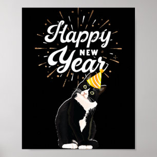 Tuxedo Cat Happy New Year Cat Lovers 2022 Poster