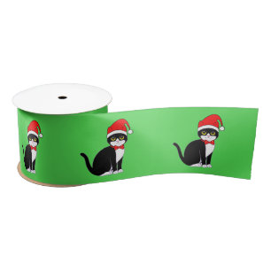 Tuxedo Cat in Bowtie: at Christmas 3" Satin Ribbon