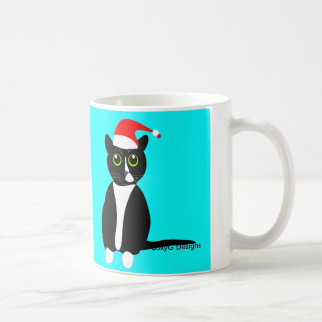 Tuxedo cat in Christmas hat mug (Right)
