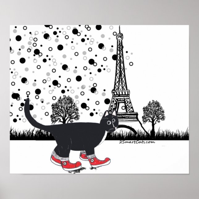 Tuxedo cat in Paris Poster (Front)