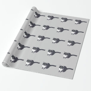 Tuxedo Cat in Pointillism Grey Wrapping Paper