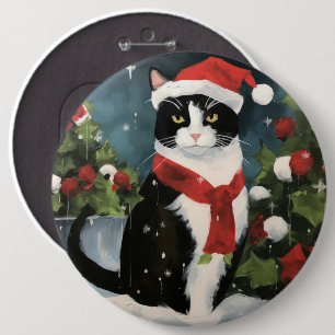 Tuxedo Cat in Snow Christmas 6 Cm Round Badge