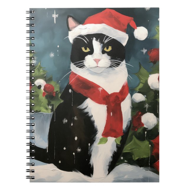 Tuxedo Cat in Snow Christmas Notebook (Front)