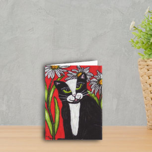 Tuxedo Cat in the Daisies Notecard