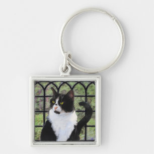 Tuxedo Cat in Window Key Ring